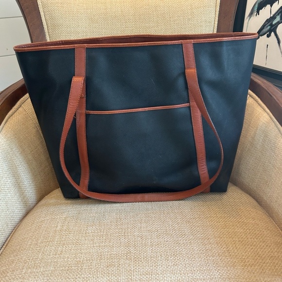 Vintage BOTTEGA VENETA Black Brown Coated Canvas Tote Handbag - Picture 1 of 8